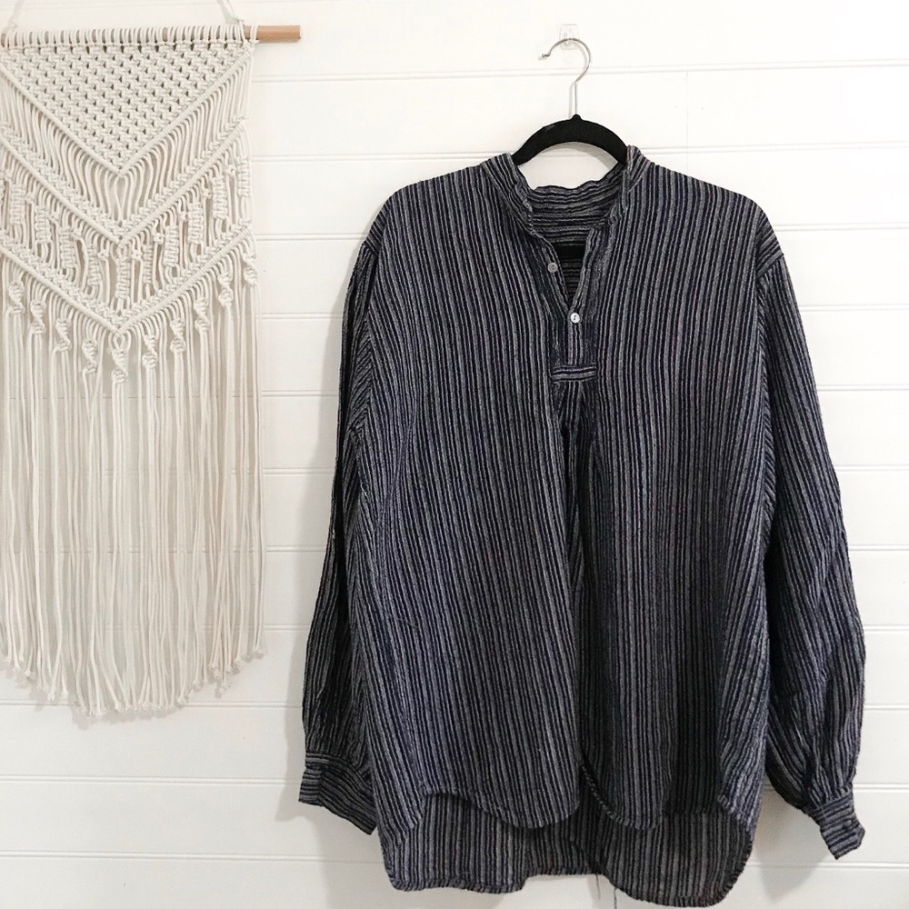 Oversized Multicolored Striped Buttondown Tunic